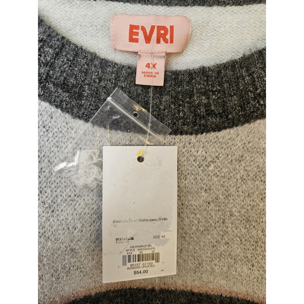 NWT EVRI Gray Pink Ivory Plaid Pattern Crew Neck Long Slv. Pullover Sweater, +4X - Picture 2 of 6